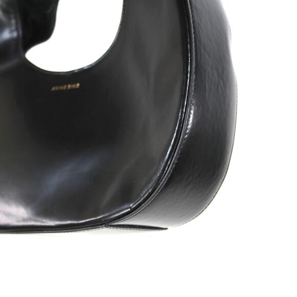 Anine Bing Luna Soft Smooth Black Leather Shoulder Handbag Gold Logo Croissant - Picture 5 of 8